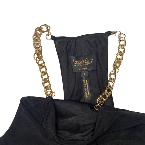 Black Halter Dress w Gold Chain - Picture 3 of 8